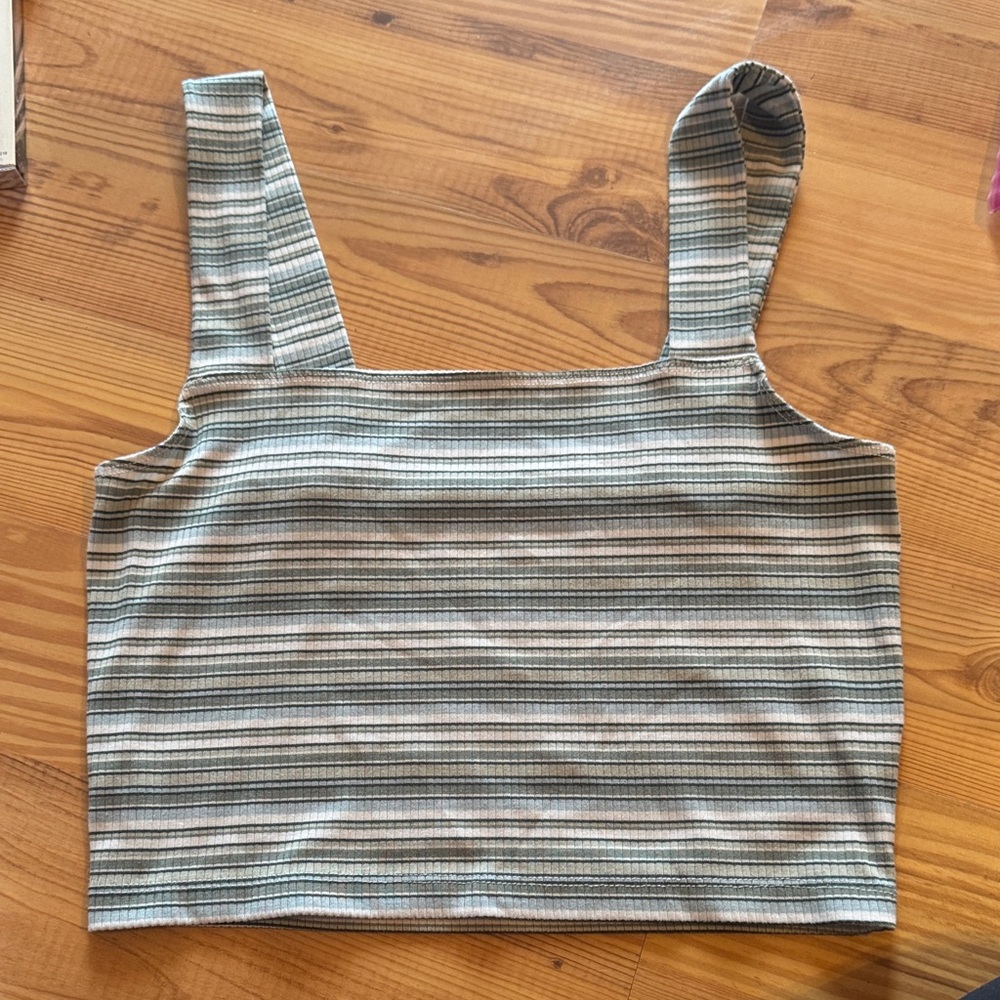 American Eagle Outfitters Striped Crop Top - Gray and Cream